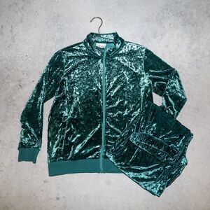 Vintage Y2K Velvet Tracksuit Set Two Piece Loungewear Matching Set Size Small